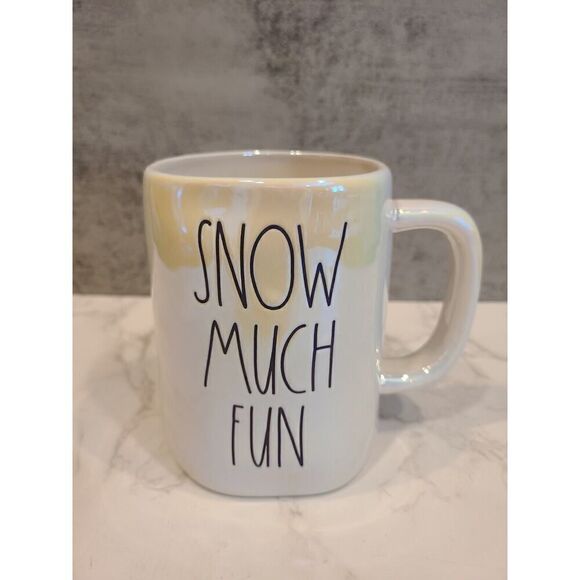 Rae Dunn Magenta Collection Iridescent White Coffee Mug "Snow Much Fun" NWOT - Picture 2 of 7
